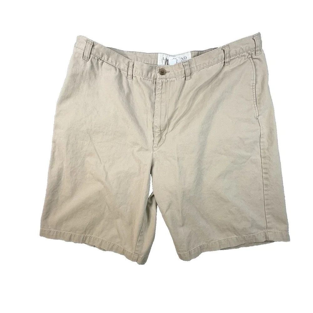 Lands End Men's 41.5 Beige Khaki Chino Shorts Traditional Fit Flat Front SEE DES